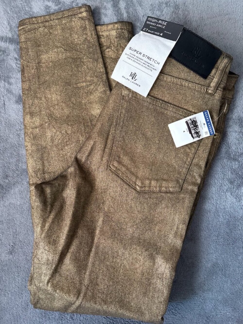 LAUREN Ralph Lauren NWT Gold Metallic High Rise Skinny Ankle Jeans (Size 4)